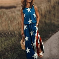 Žene 4. jula haljina američka zastava HEM prorez duga haljina, ljetni štedni prostor
