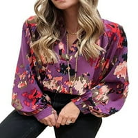 Kapreze Ženske košulje Sažetak tiskane vrhove V izrez bluza Coomfy Tunic Majica Dugi rukav Purple XL
