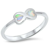 Vaša boja bijela simulirana Opal Infinity Heart Remise Ring. Sterling Silver Band CZ Veličina 9