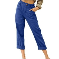 TAWOP Ljetne hlače Ljetne hlače Žene Ležerne prilike, tasteri za džepove u boji elastične struke Udobne