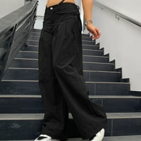 Srednjovjekovne hlače Žene Capri hlače za staze za staze s niskim strukom porast pune ravno-nogu crna