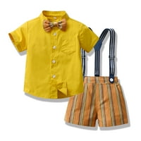 Hwmodou Toddler Boys Outfits Striped ispisani suspenziji kratkih rukava Proljeće Ljetne top hlače postavlja