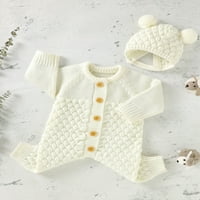 Meihuida novorođenčad zimske odjeće s dugim rukavima pune boje Pleteni romper medvjed set šešira