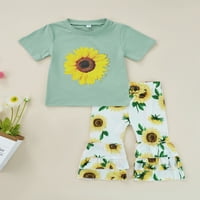 Majica i pantalone Affaby Little Girls Set Sunflower Ispis kratkih rukava i pantalone Summer Sets