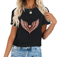 Valentinovo srce u krilima Trendi grafički čaj za žene, udobna majica s kratkim rukavima s modnim danem