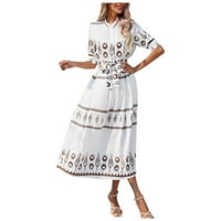 Haljine Party Maxi okrugli dekolte kratki rukav jesen bijela tiskane haljine XL