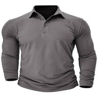 Oucaili Muška bluza dugih rukava Tors rever izrez Polo majica Redovna fit pulover Sports Tee Tamno siva