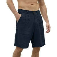 Muški ljetni posteljina kratkih hlača Klasične pamučne hlače Elastična struka Comfy Wide noga kratke