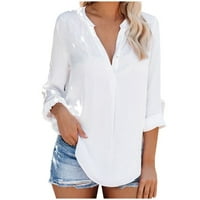 Ženska bluza vrhovi pada modni gumb na čvrstoj boji niz rever s dugim rukavima labave majice