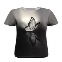 Glookwis Women Crew Crt Tee Ležerne prilike Ležerne prilike Labava boemska majica Baggy Butterfly Print