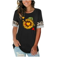 Ljetne bluze za ženske ležerne vrhove O-izrez TRACK Flowy Labavi majica s kratkim rukavima Boho majica