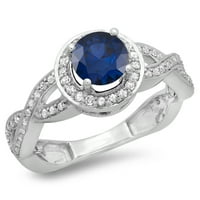Kolekcija Dazzlingock 14k Round Blue Sapphire & White Diamond Split Shank Halo Angažman prsten, bijelo