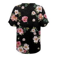 Bluza kratkih rukava Ležerne prilike ispisane modne V-izrez za žene ružičaste 2xl