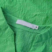 Moonker Womens Tops Košulje za žensko rukav V-izrez Pamuk posteljina majica TOP LAO LONG 4XL GREEN