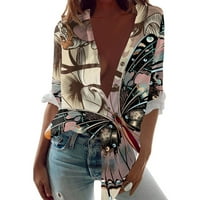 Cool izgled, vruće ponude Himey Trendi Ženski vrhovi Žene Ležerne tipke Print majice Dugi rukavi Prevelicirani