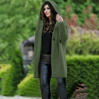Ženska zimska jakna - dugi rukav čista boja labav dugi dulci s kapuljačom sa kapuljačom zelena xxxxl