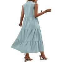 Ženske slatke ravnice zarezane plave haljine bez rukava XL