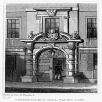 London: Haberdasher's Hall. NVIEW HABERDASHER-ove Hall na Maiden Laneu, London, Engleska. Čelično graviranje,