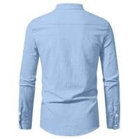 Dizajnerski proljetni ljetni muški povremeni pamučni posteljina pune boje dugih rukava majice labave majice svijetlo plava s