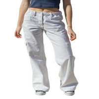 Pudcoco ženske teretne hlače Y2K Ležerne prilike pune boje ravne široke noge male vrećice Jogger Work