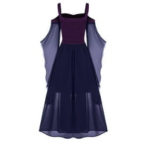 Jjayotai Womens haljine čišćenje žene plus veličine čvrsto hladno rame Leptir rukava čipka za Halloween haljina valjana mornarica
