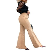 Žene corduroy flared pantalone pune boje casual rastezanje visokog struka bootcut bell dno skraće
