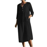 Feesfesfes Ženska haljina Jesen Čvrsti džepovi za okrugli vrat džepovi 1 2Sleeve haljina Prodaja odjeće