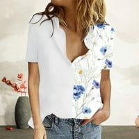 GAECUW majice za žene Bluze s kratkim rukavima Torbene majice TEE SHOW Cvjetni vrhovi tiska V izrez
