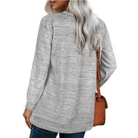 Tking modna dukserica za žene dugih rukava V izrez čvrste vrhove pulover Dugme Tuničke majice svijetlosivi xl