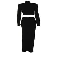 Diconna ženska suknja visoka proreza elegantna turtleneck dugih rukava maxi haljina bodycon zabava duga haljina crna l