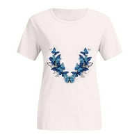 GDFUN Fashion ženska casual labava bijela majica Butterfly Print kratkih rukava Thirts majice za žene