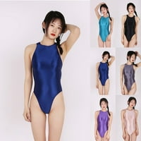 Plus size žene Seksi ulje sjajni sjajni kombinezon kupaći kostimi Leotard High Cut Bodysuit kupaći kostim