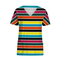 Ženske kratke rukave Tors Nursing uniforme Tunic V izrez Torbe Stretchy Thirts Striped majice Radni