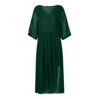 Haljine za žene žensko a-line kratki rukav V-izrez čvrste maxi skelente casual a-line haljine zelene