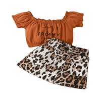 Thefound Ljetni modni dječji djevojke s odjećom slovo s ramena T majice + leopard tiskani suknji