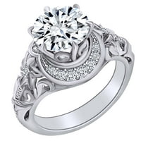 2. Carat Okrugli oblik Moissine & Prirodni dijamant cvjetni zaručni prsten 14K čvrsta bijela zlatna
