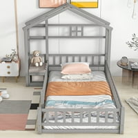 Podni krevet sa ogradom i uzglavljem u obliku kuće, kuća sa dvostrukom veličinom kreveta sa jastukom