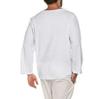 Muške pamučne majice posteljinu casual vintage dugih rukava retro čipka gore bijeli l