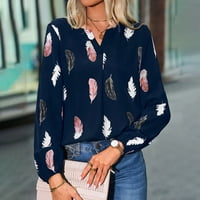 Ženske majice vrhovi tiska u boji V izrez dugih rukava bluza Šifon Ležerne modne majice