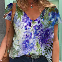 Žene ljetne vrhove Modni cvjetni tiskani majice za žene V izrez kratki rukav labav bluza za svakodnevno trošenje
