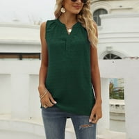 Ženska modna košulja od pune boje Šifon V V izrez bez rukava Ležerna majica Dark Green XXL