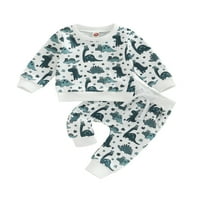 Dojenčad za bebe Spring Fall ooufit Green Clover Dinosaurus Print Dugi rukav pulover vrhove + ispis