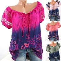 Ljetni vrhovi za žene prevelike majice kratkih rukava za žene plus veličine čipke patchwork bluze cvjetni