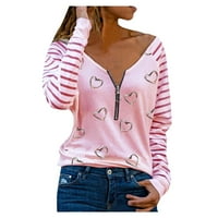 majice za žene Žensko modno srce Print V-izrez Plus veličina dugih rukava za bluze ženske majice ružičaste