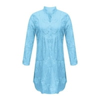 Mgohoen ljetne haljine za žene izdubljene čipke casual labav v vrat ruffle dugih rukava Flowy Swing