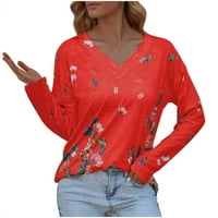 Slatke ženske vrhove Žene dugih rukava Ležerne prilike cvjetno print V-izrez dugih rukava bluza s dugim