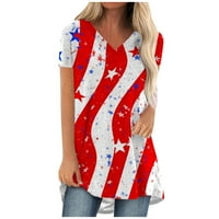 Žene Ljeto vrhovi Dan nezavisnosti V-izrez Kratki rukav Američka zastava Tunic Tun 4th juli Patriotsko