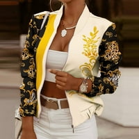 Žene Business Attire Blazer Vintage Print Jackets mock izrez dugih rukava kaput puni patentni jaknu