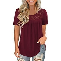 Majice za žene modna čipka čvrsto spajanje O-izrez majica kratkih rukava bluza na vrhu veličine l