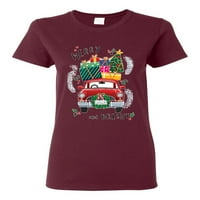 Sretan i jarko crveni božićni božićni ženski grafička majica, bijela, mala